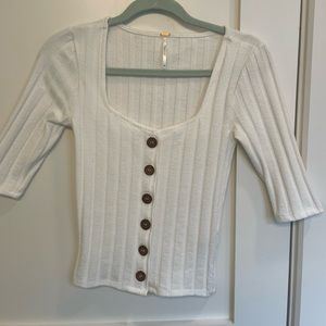 Free people xs white fitted button up with cropped sleeves